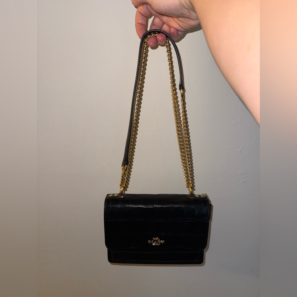 NWOT Coach Klare Black Croc-Embossed Crossbody Bag with Gold Chain - Picture 12 of 14